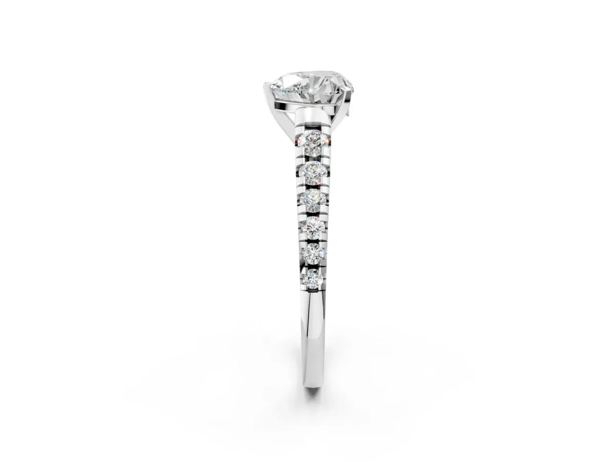 Heart Cut Diamond Cathedral Solitaire Ring with Round Pavé Band White gold