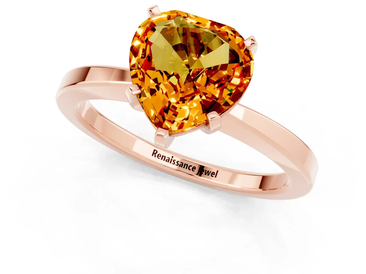 Heart Cut Citrine Solitaire Engagement Ring with Classic Band and Four-Prong Setting Rose gold