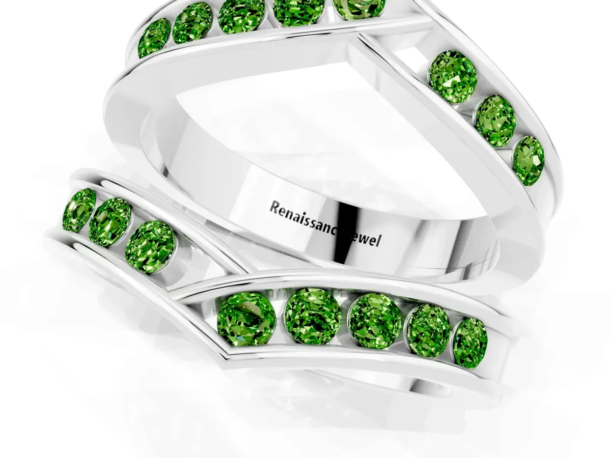 Round Peridot Channel-Set Chevron Band Platinum