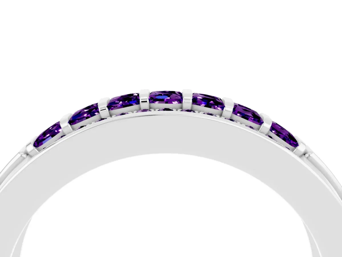 Bar-Set Princess Cut Amethyst Pavé Band Silver