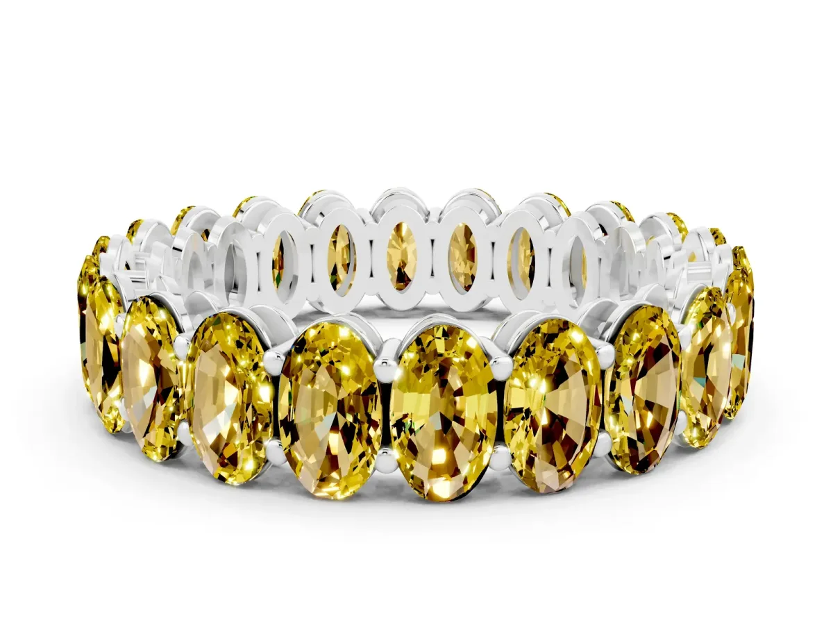 Oval Cut Yellow Sapphire Eternity Band with Shared Prong Setting Silver