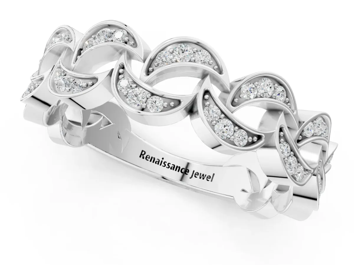 Pavé Round Diamond Interlocking Eternity Band with Bezel Prong Setting Platinum