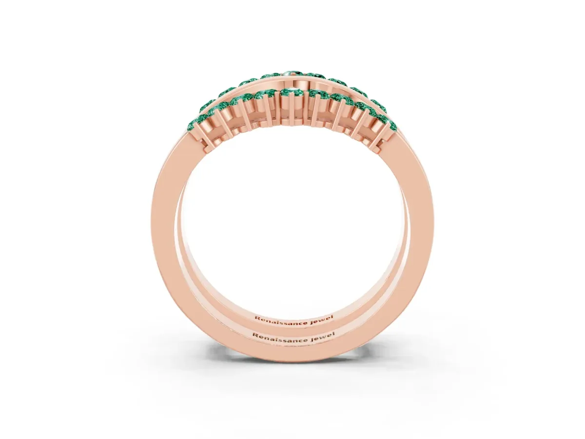 Round Green Sapphire Chevron Contour Band with Prong Setting Rose gold