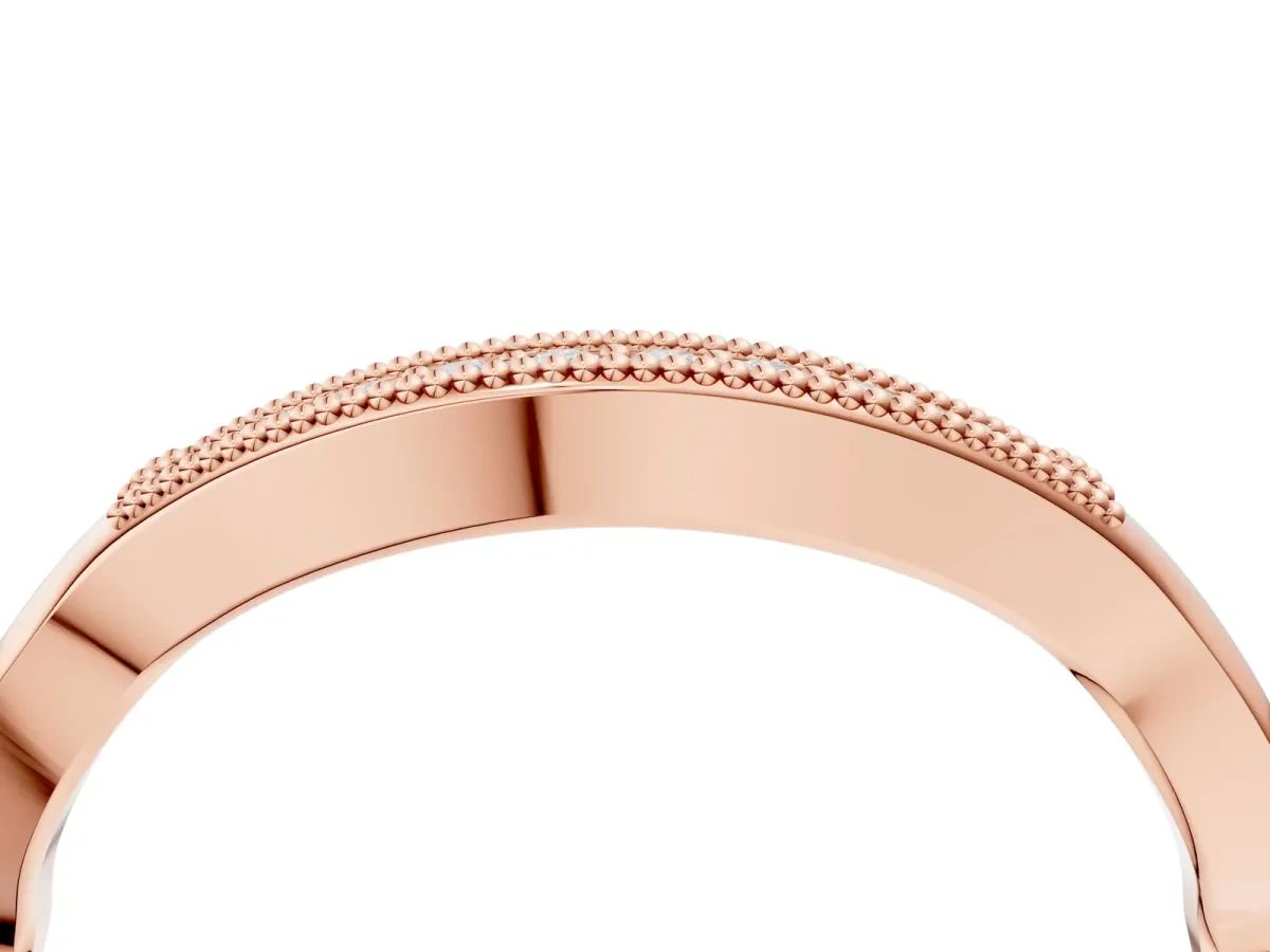 Milgrain Curved Diamond Pavé Band with Round Stones Rose gold