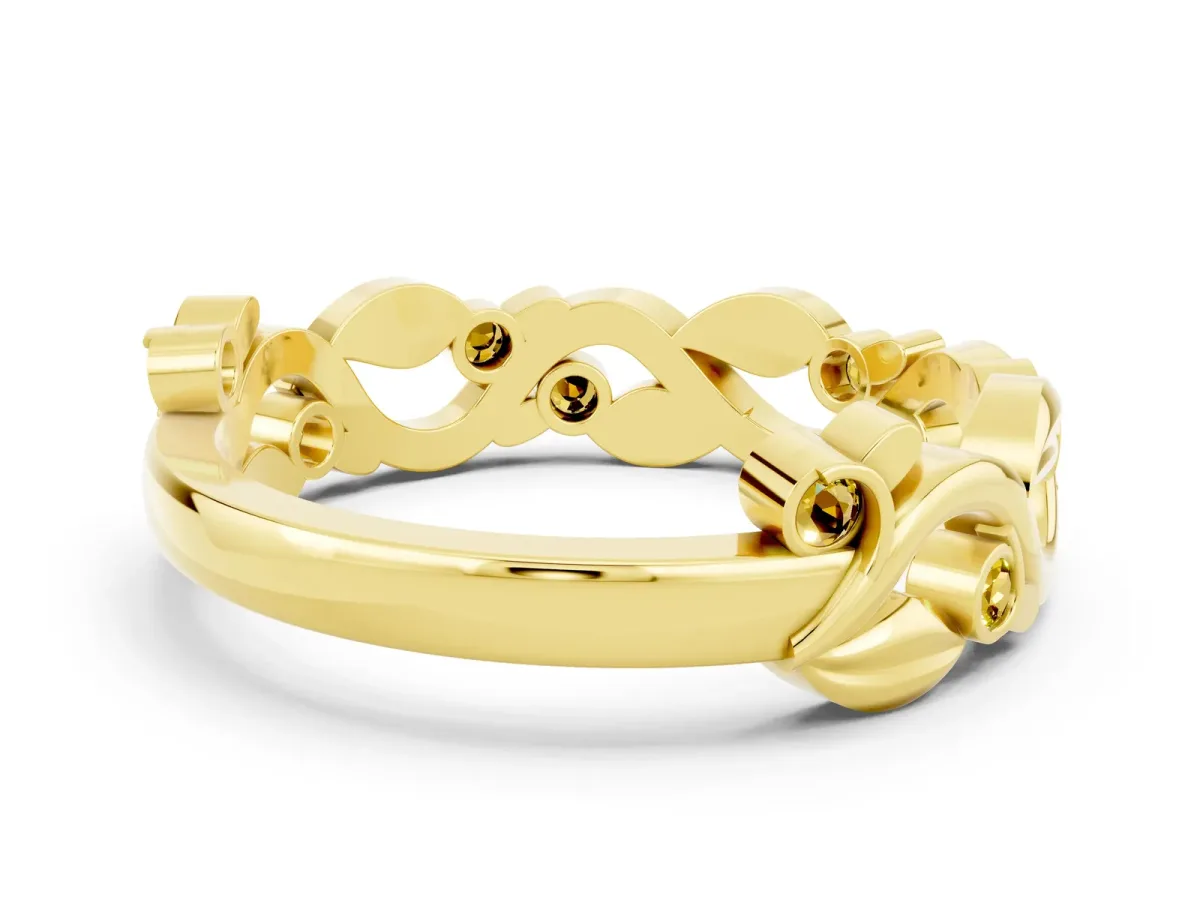 Round Yellow Sapphire Leaf Eternity Band with Bezel Setting Yellow gold