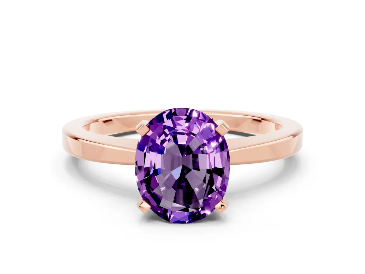 Oval Cut Amethyst Solitaire Engagement Ring with Classic Band and Four-Prong Setting Rose gold