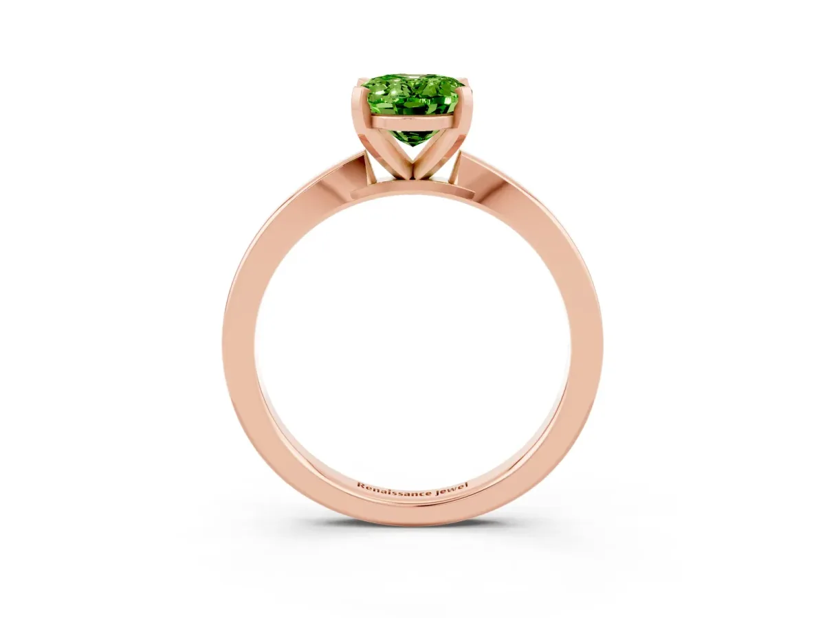 Oval Cut Peridot Solitaire Engagement Ring with Classic Band and Four-Prong Setting Rose gold