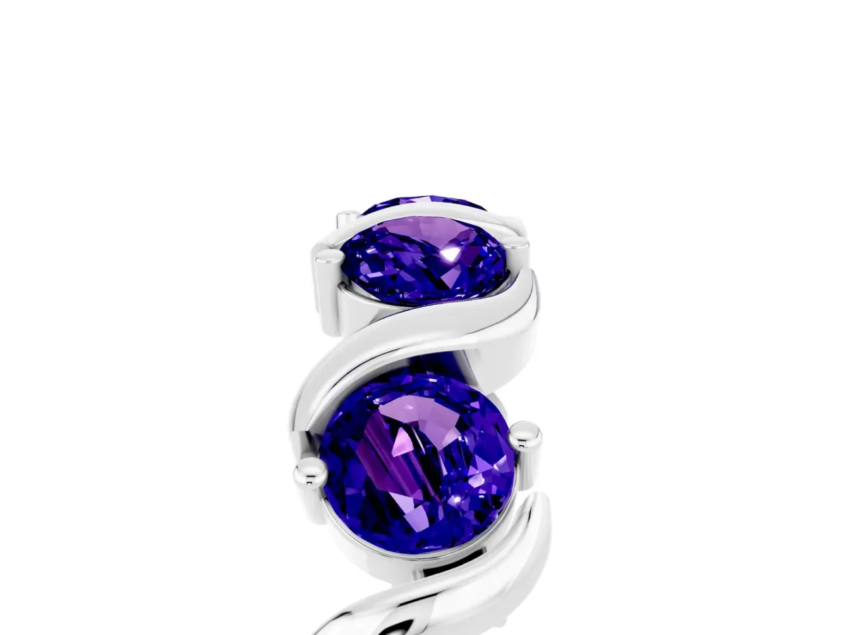 Round Tanzanite Half Eternity Band with Wave Prong Setting Silver