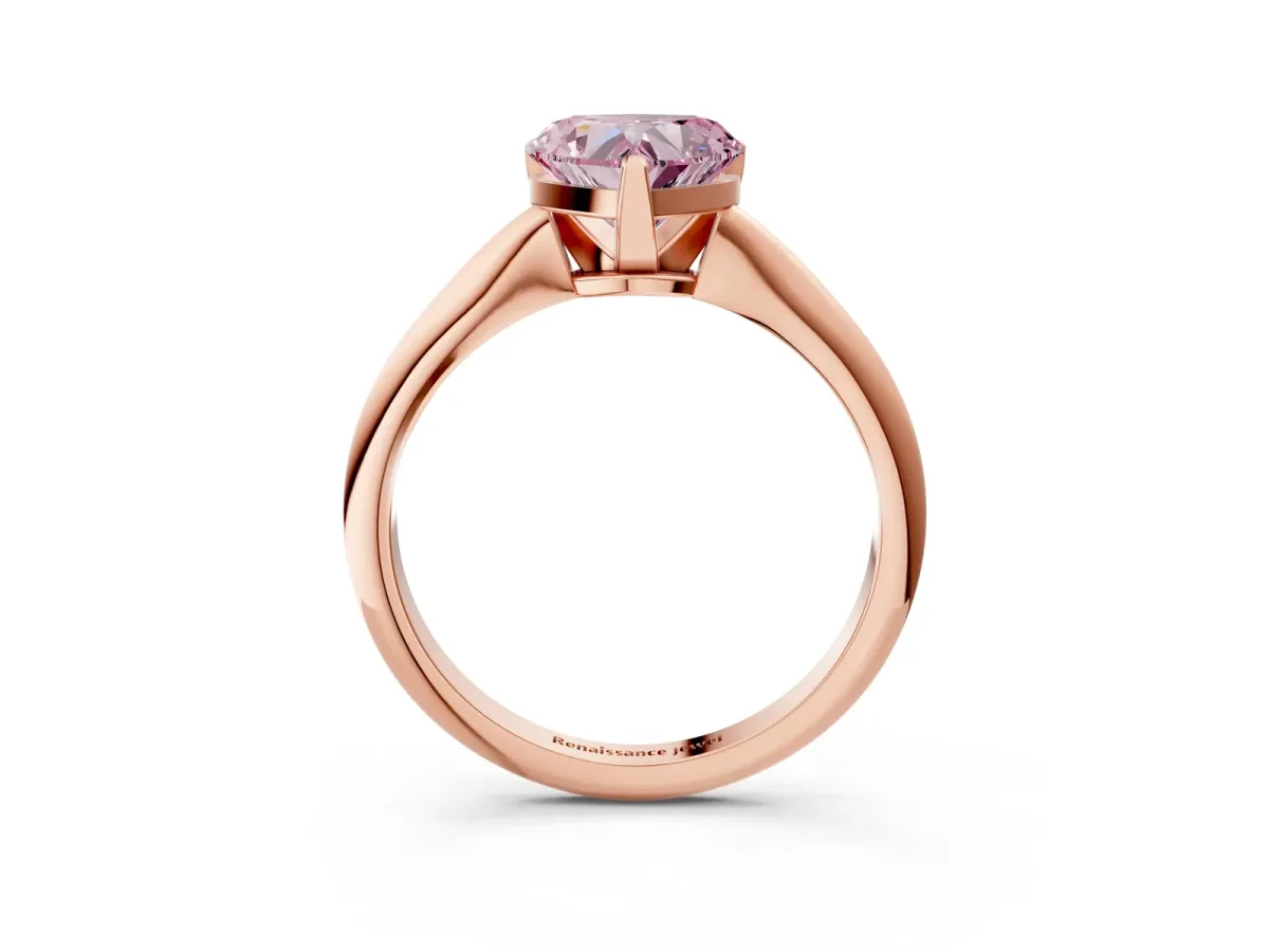 Fancy Pink Heart Cut Diamond Solitaire Engagement Ring with Classic Band and Four-Prong Setting Rose gold