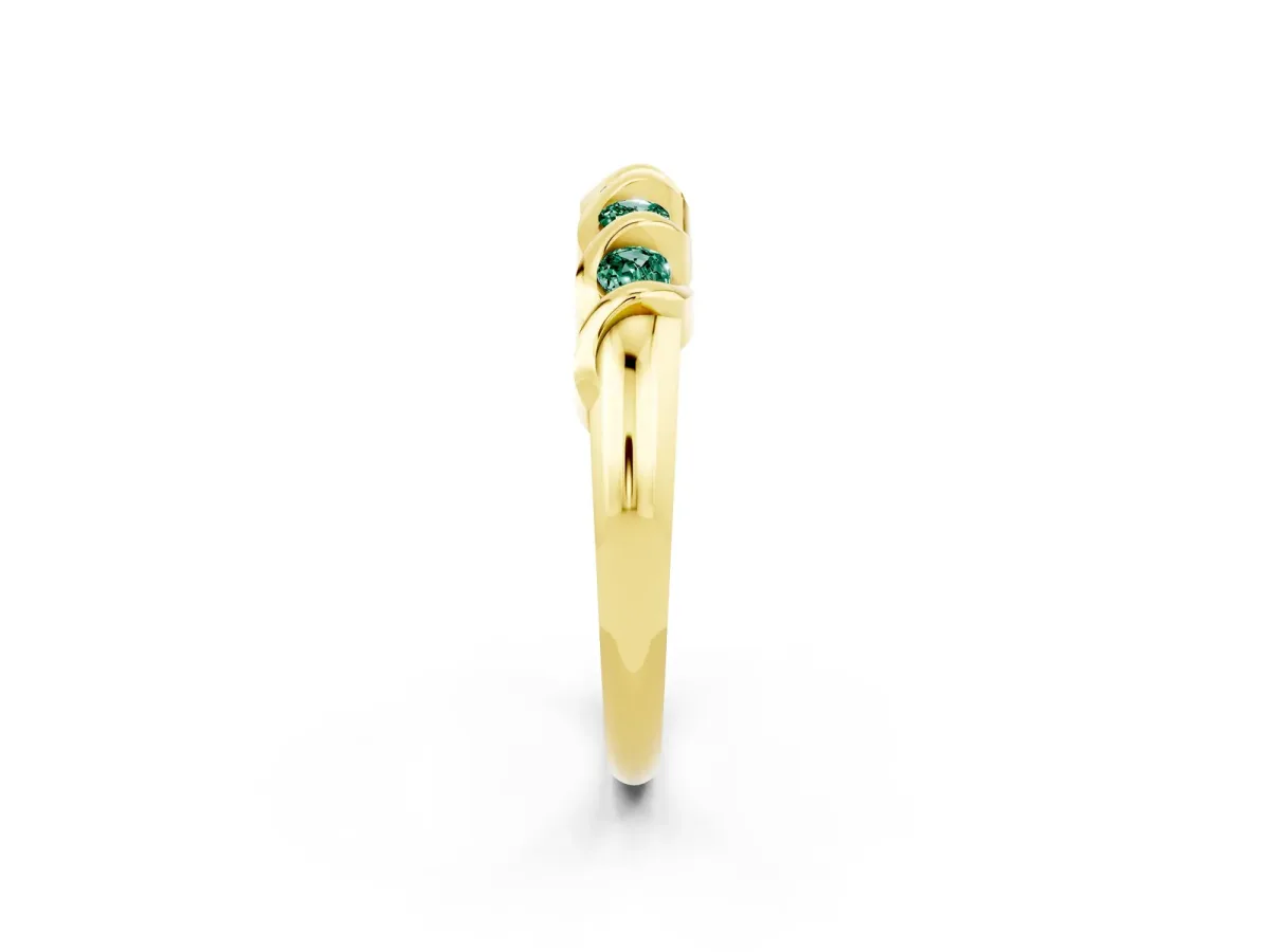 Round Green Sapphire Eternity Band with Twist Prong Setting Yellow gold