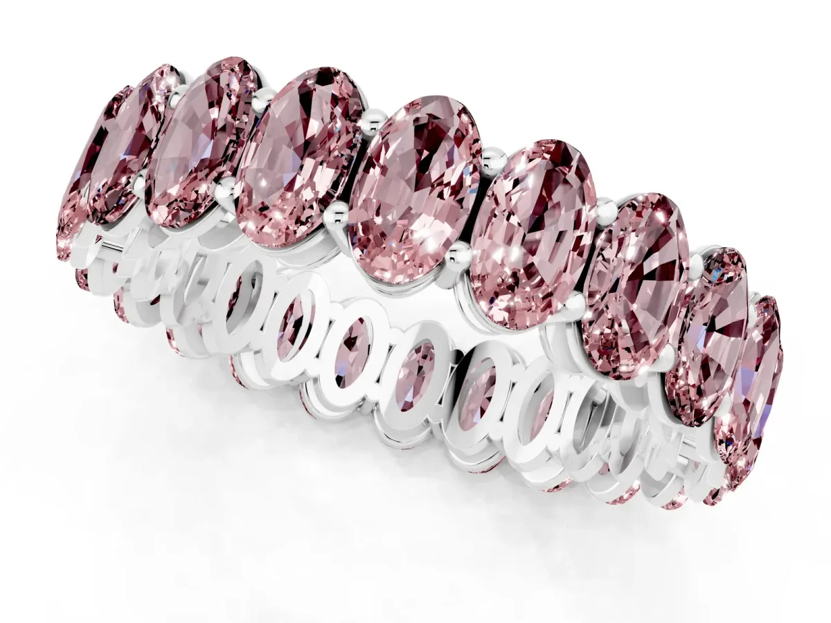 Oval Cut Morganite Eternity Band with Shared Prong Setting Platinum
