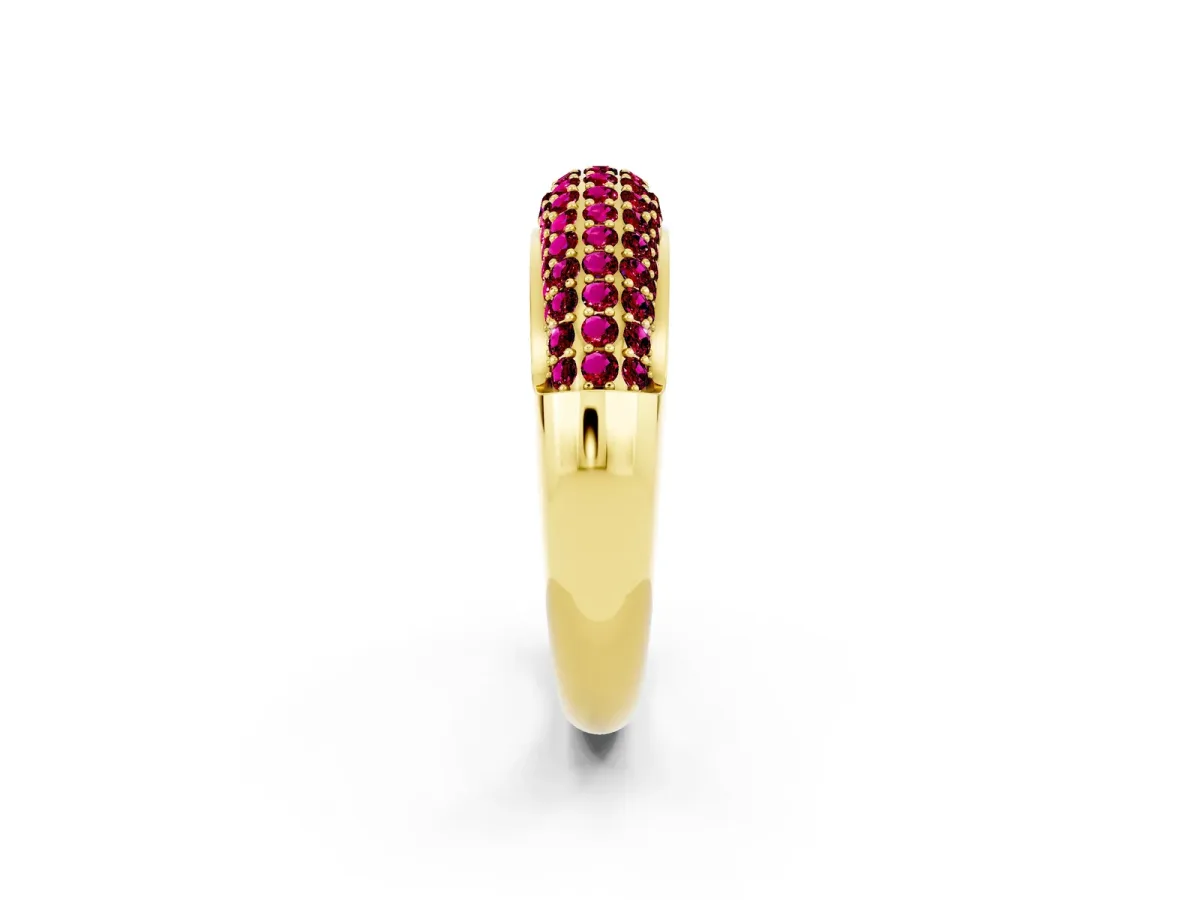 Three-Row Pavé Round Garnet Dome Band Yellow gold