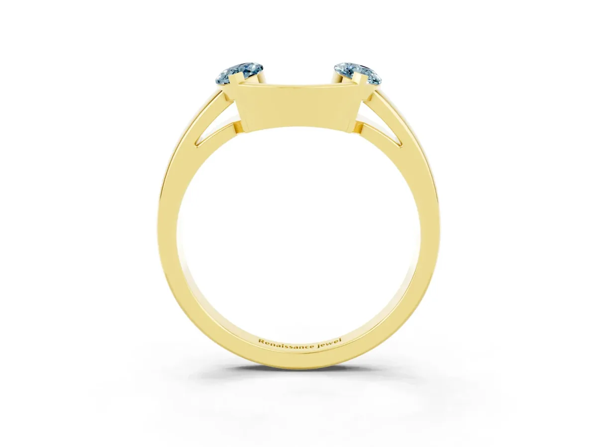 Marquise Aquamarine Open Band Ring with Tension Setting Yellow gold