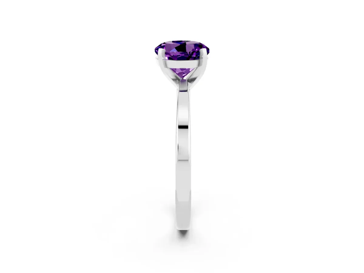 Round Cut Amethyst Solitaire Engagement Ring with Classic Band and Four-Prong Setting White gold
