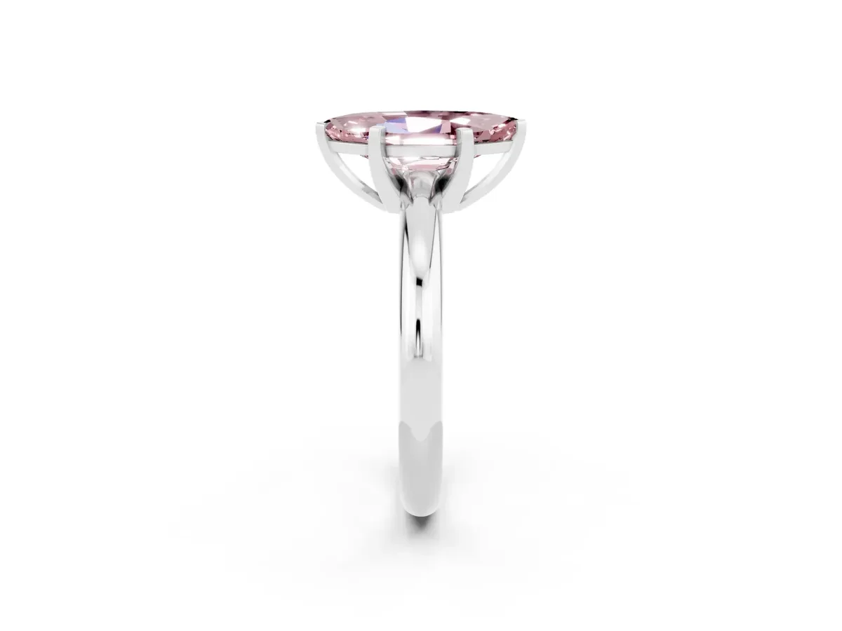 Marquise Cut Morganite Solitaire Engagement Ring with Round Band and Four-Prong Setting Silver