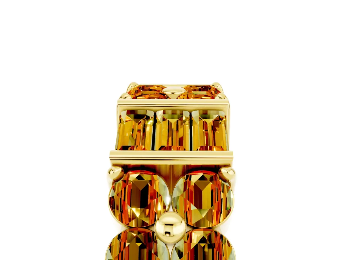 Channel Set Round and Baguette Citrine Anniversary Band with Prong Setting Yellow gold