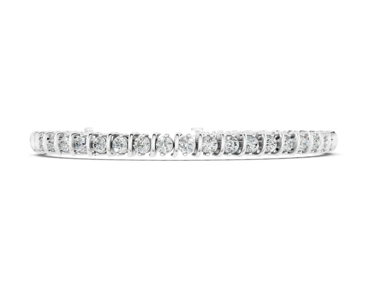Round Diamond Spiral Tennis Bracelet with Prong Setting Silver