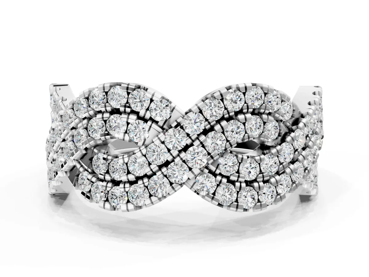 Pavé Round Diamond Infinity Twist Band with Shared Prong Setting Platinum