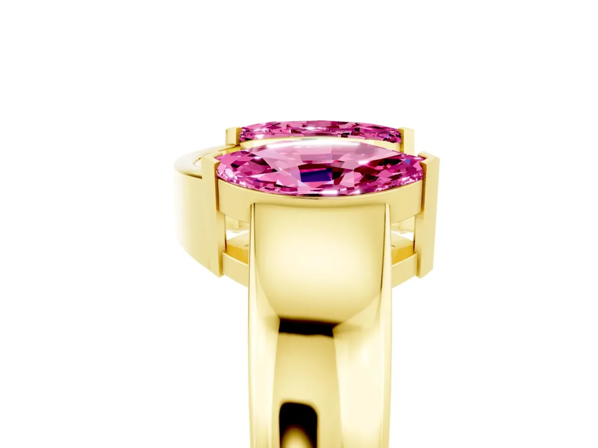 Marquise Pink Sapphire Open Band Ring with Tension Setting Yellow gold