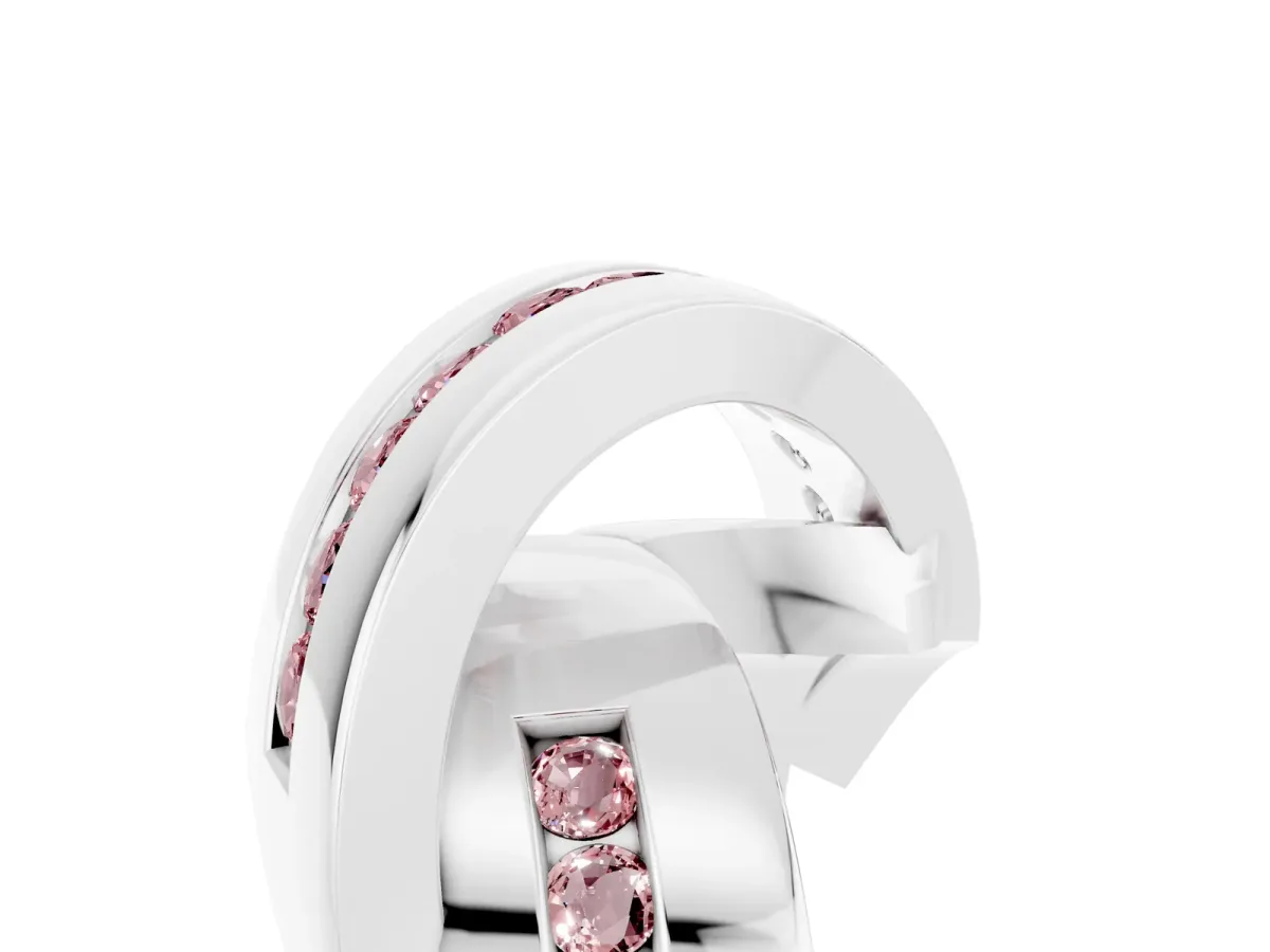 Pavé Round Morganite Crossover Band with Channel Setting Silver