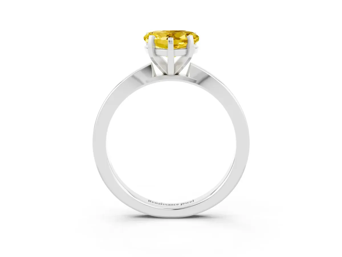Heart Cut Yellow Sapphire Solitaire Engagement Ring with Classic Band and Four-Prong Setting Silver