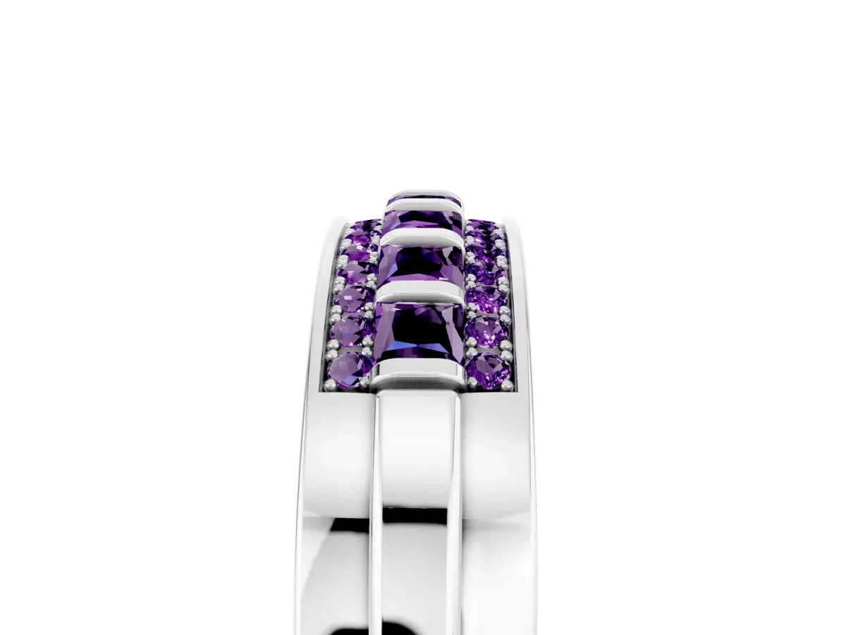 Bar-Set Princess Cut Amethyst Pavé Band Silver