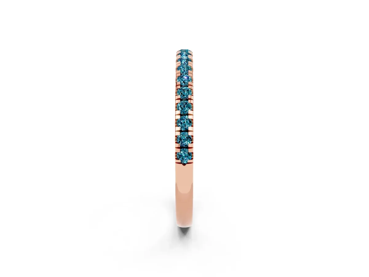 Pavé Round Blue Topaz Half Eternity Band with Shared Prong Setting Rose gold