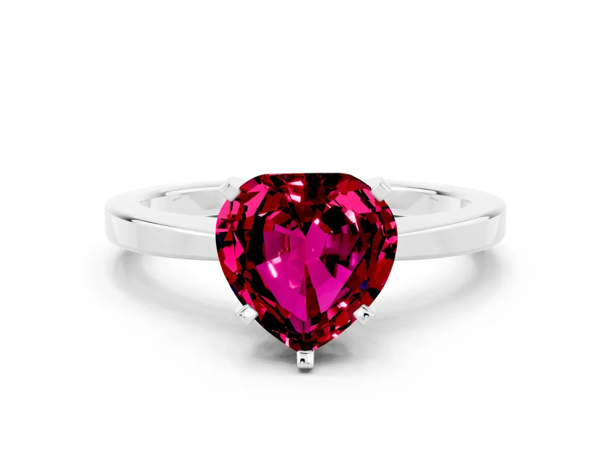 Heart Cut Garnet Solitaire Engagement Ring with Classic Band and Four-Prong Setting Silver