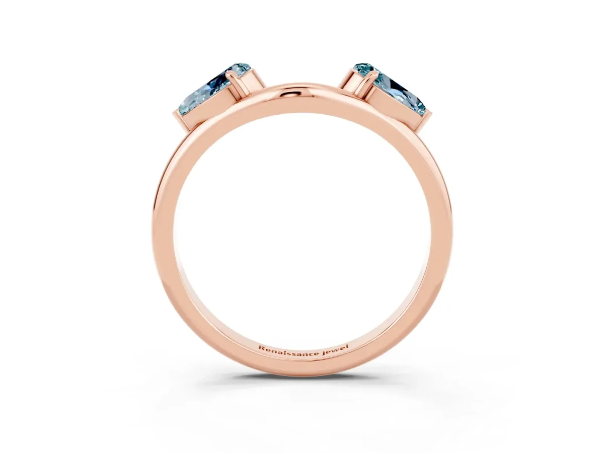 Two-Stone Pear Aquamarine Bypass Ring with Prong Setting Rose gold