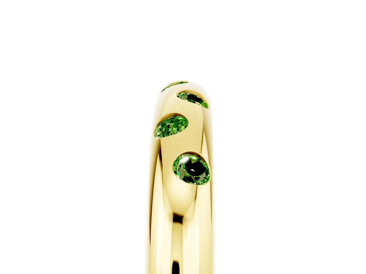 Round Peridot Flush-Set Comfort Fit Band Yellow gold