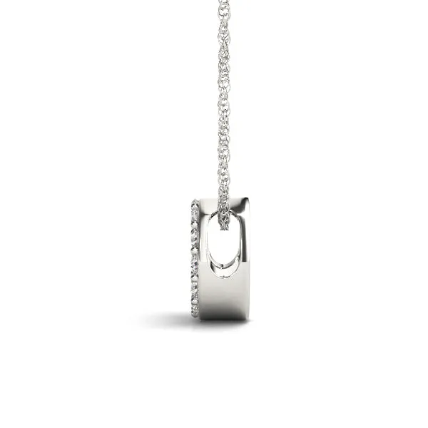 Round Pavé Diamond Circle Pendant Silver