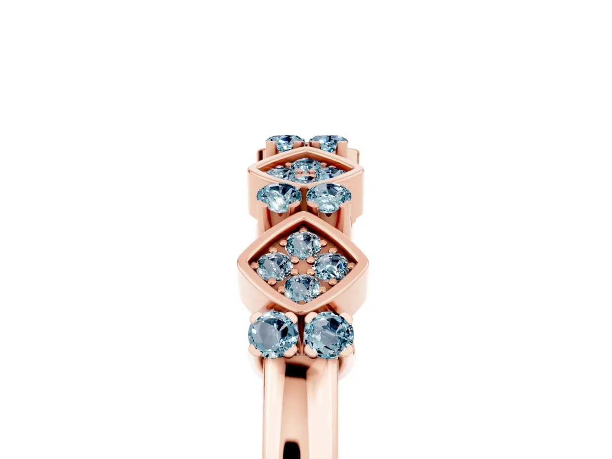 Pavé Cushion Aquamarine Cluster Eternity Band with Prong Setting Rose gold