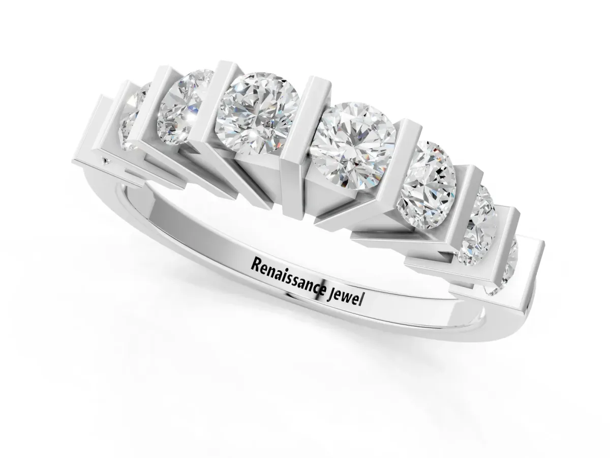 Channel Set Round Diamond Half Eternity Band with Bar Prong Setting White gold