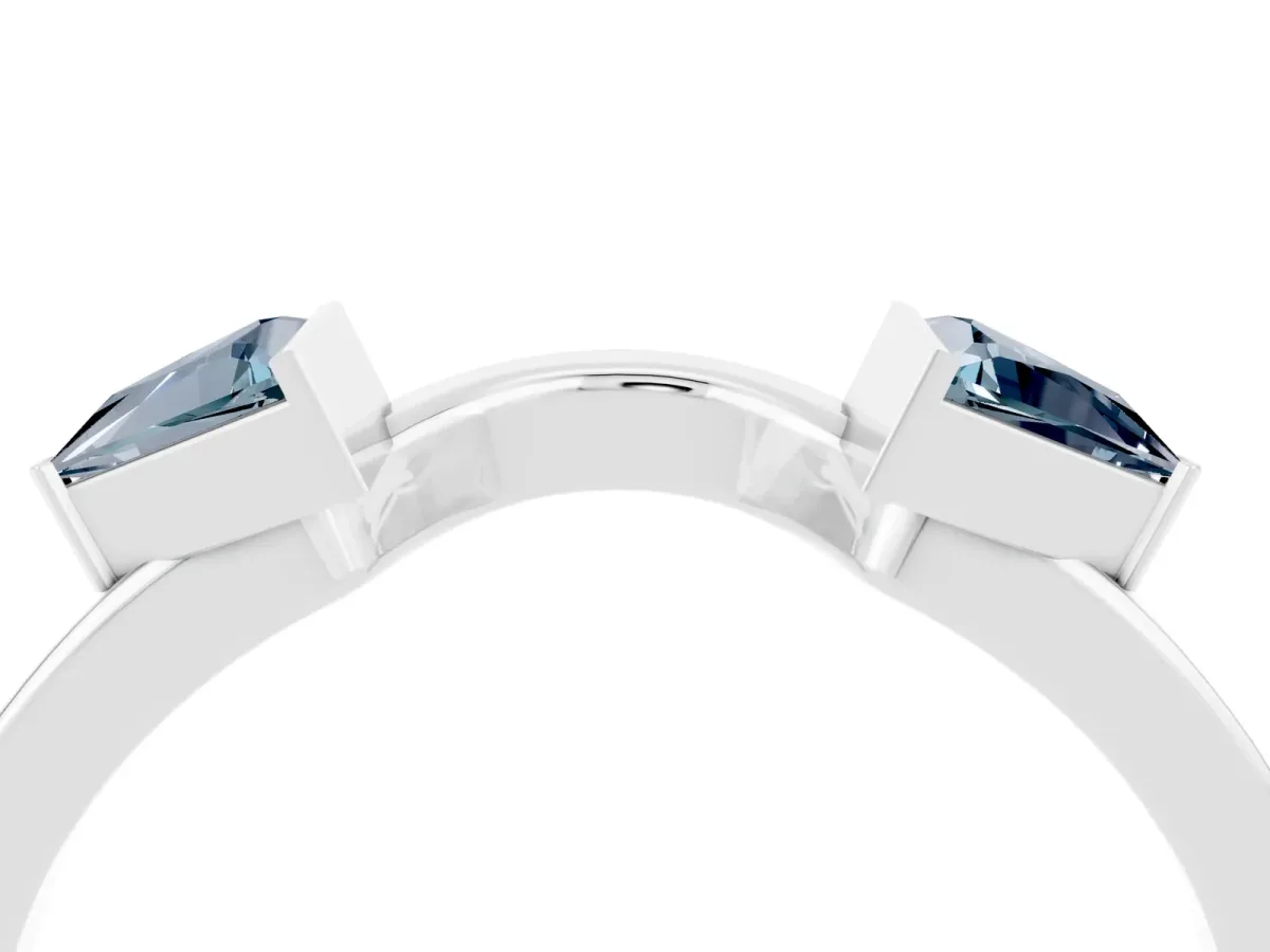 Trillion Aquamarine Open Band Ring with Bezel Setting White gold