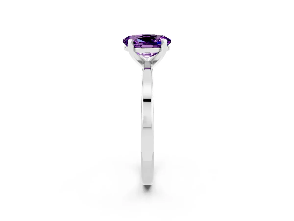 Oval Cut Amethyst Solitaire Engagement Ring with Classic Band and Four-Prong Setting White gold
