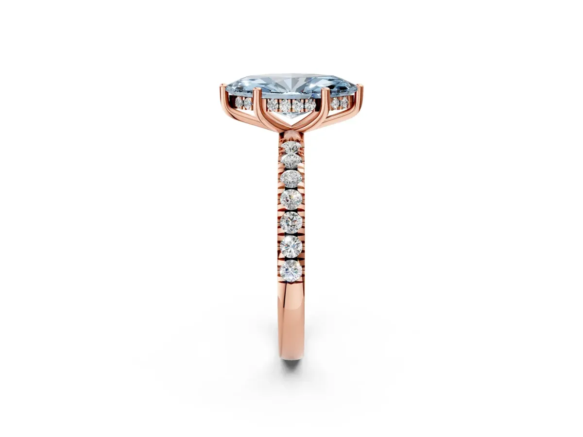 Fancy Blue Marquise Cut Diamond Pave Band Solitaire Ring with Round and Prong Setting Rose gold