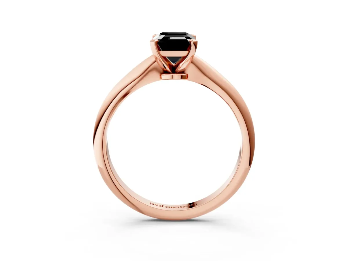 Fancy Black Emerald Cut Diamond Solitaire Engagement Ring with Classic Band and Four-Prong Setting Rose gold
