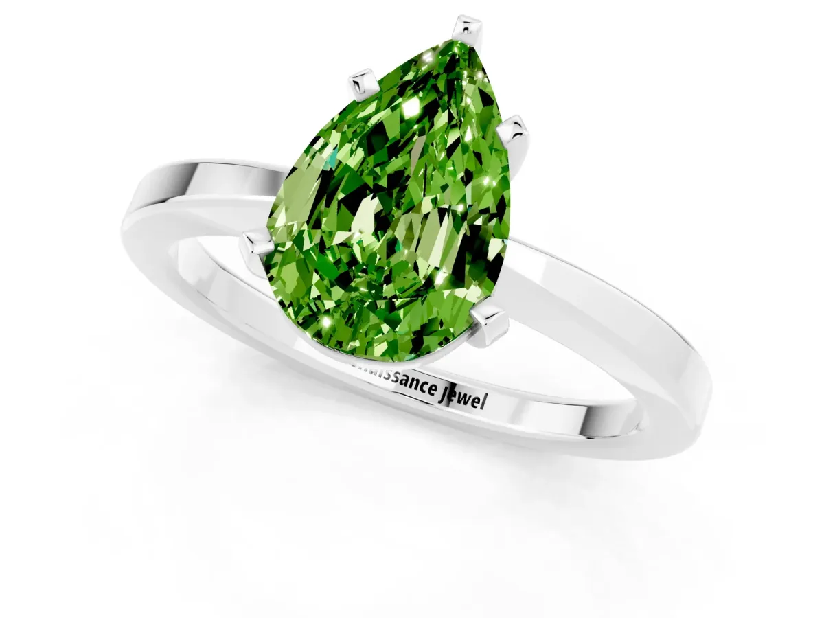 Pear Cut Peridot Solitaire Engagement Ring with Classic Band and Four-Prong Setting White gold