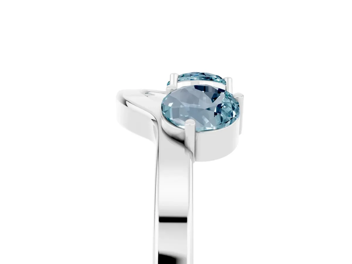 Dual Round Aquamarine Open Band Ring with Prong Setting Silver