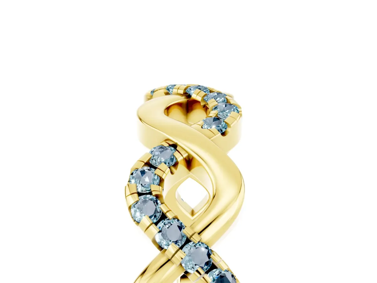 Twist Infinity Round Aquamarine Band with Pavé Setting Yellow gold