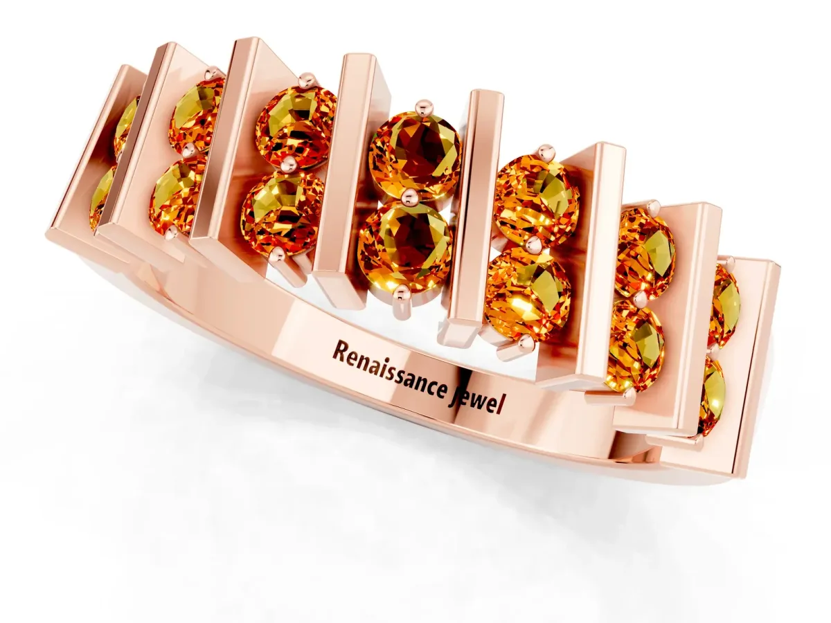 Channel Set Round Citrine Anniversary Band with Vertical Prongs Rose gold