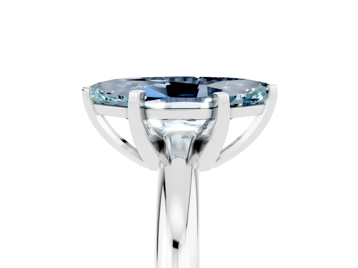 Marquise Cut Aquamarine Solitaire Engagement Ring with Round Band and Four-Prong Setting Silver