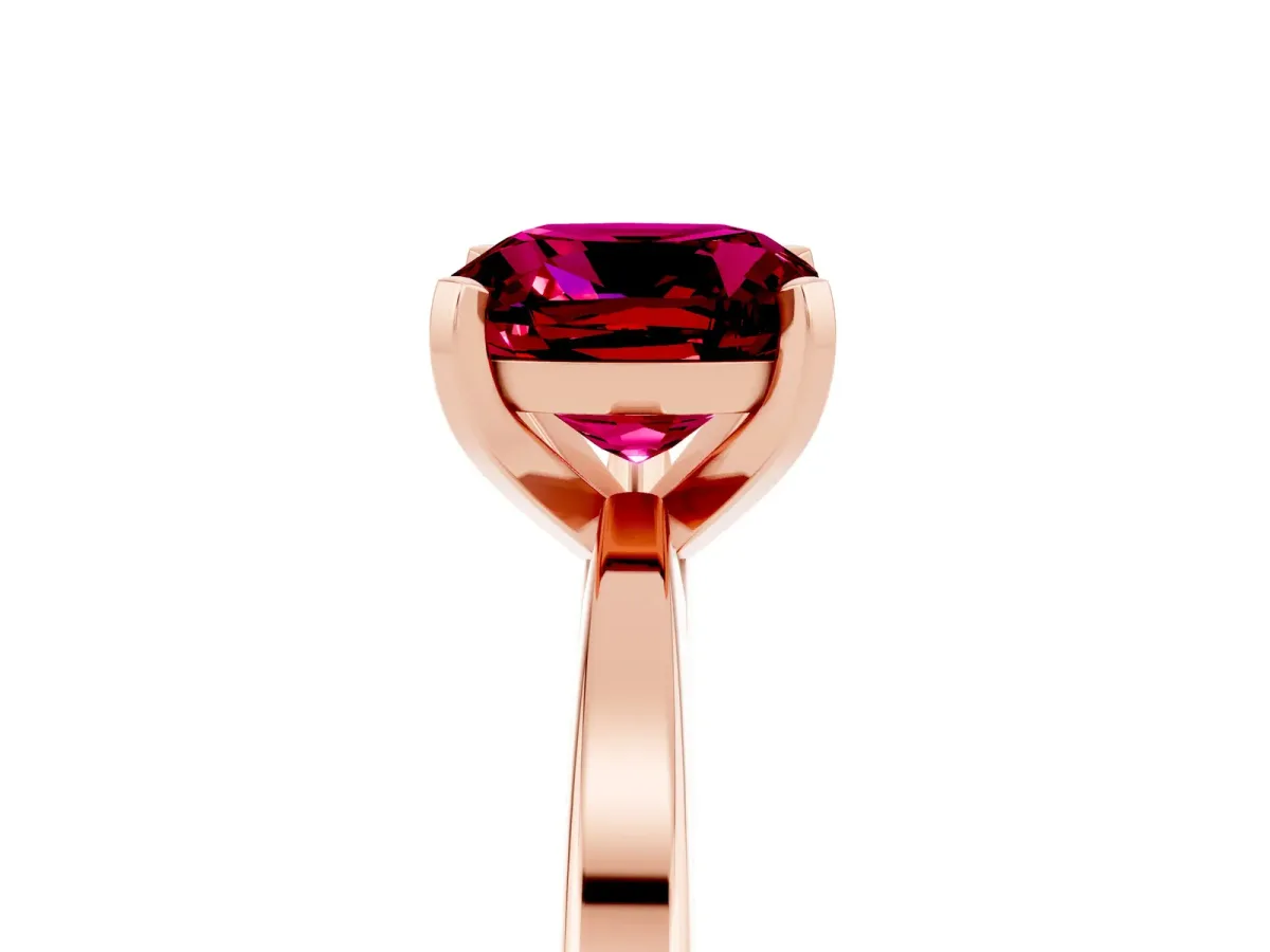 Cushion Cut Garnet Solitaire Engagement Ring with Classic Band and Four-Prong Setting Rose gold