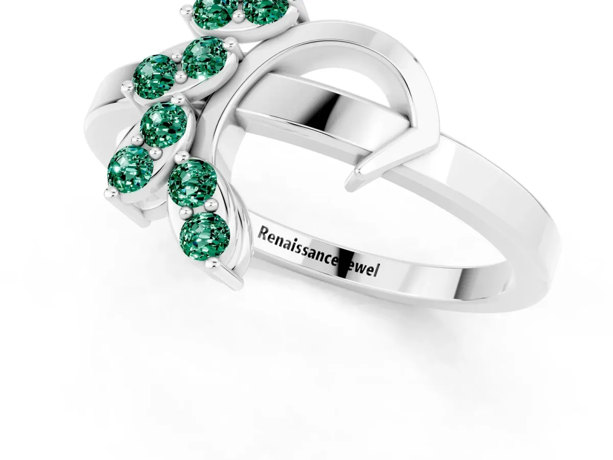 Marquise Green Sapphire Cluster Bypass Ring with Prong Setting Silver