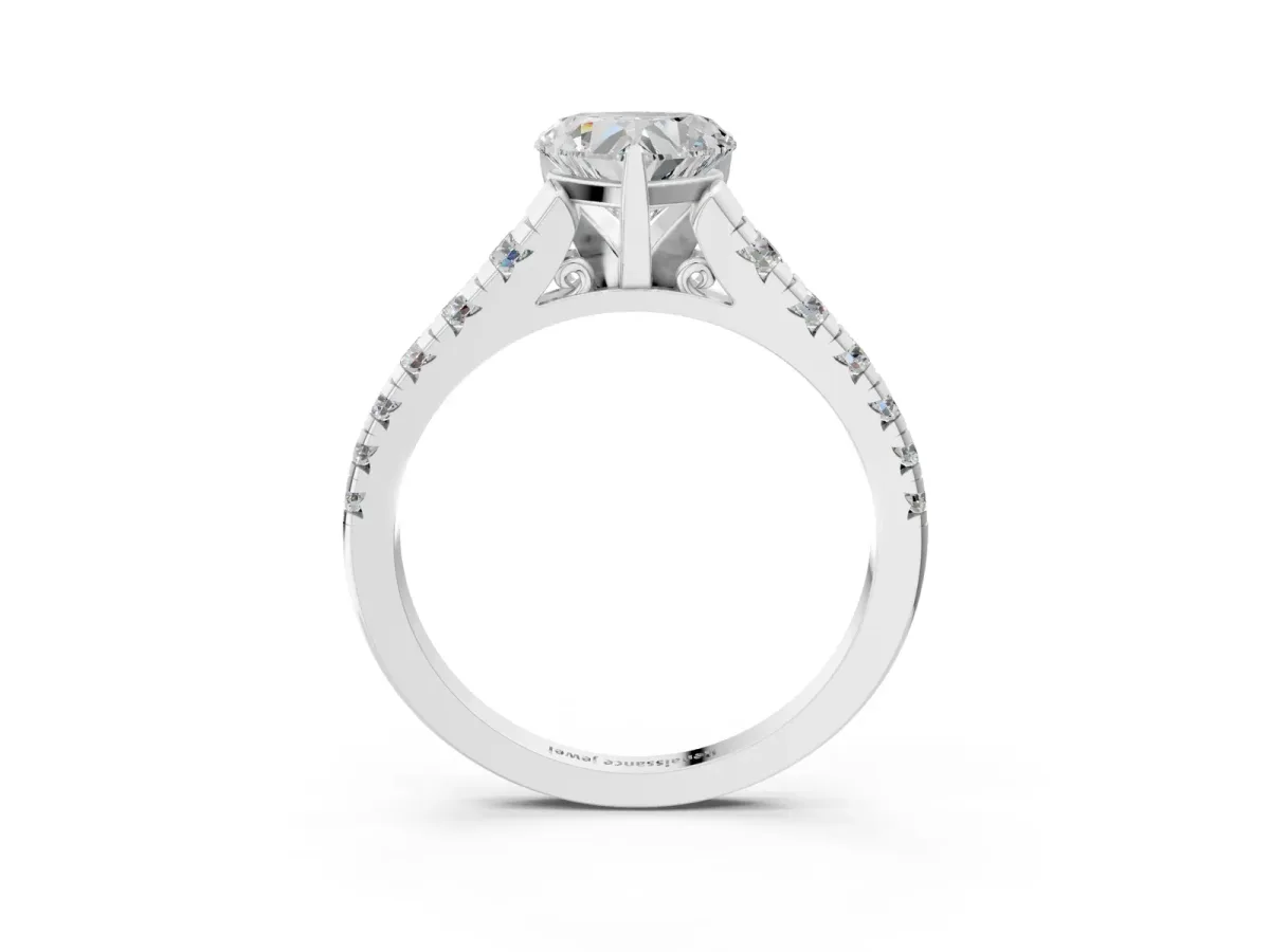 Heart Cut Diamond Cathedral Solitaire Ring with Round Pavé Band White gold
