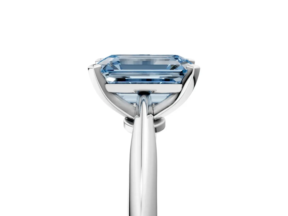 Fancy Blue Emerald Cut Diamond Solitaire Engagement Ring with Classic Band and Four-Prong Setting White gold