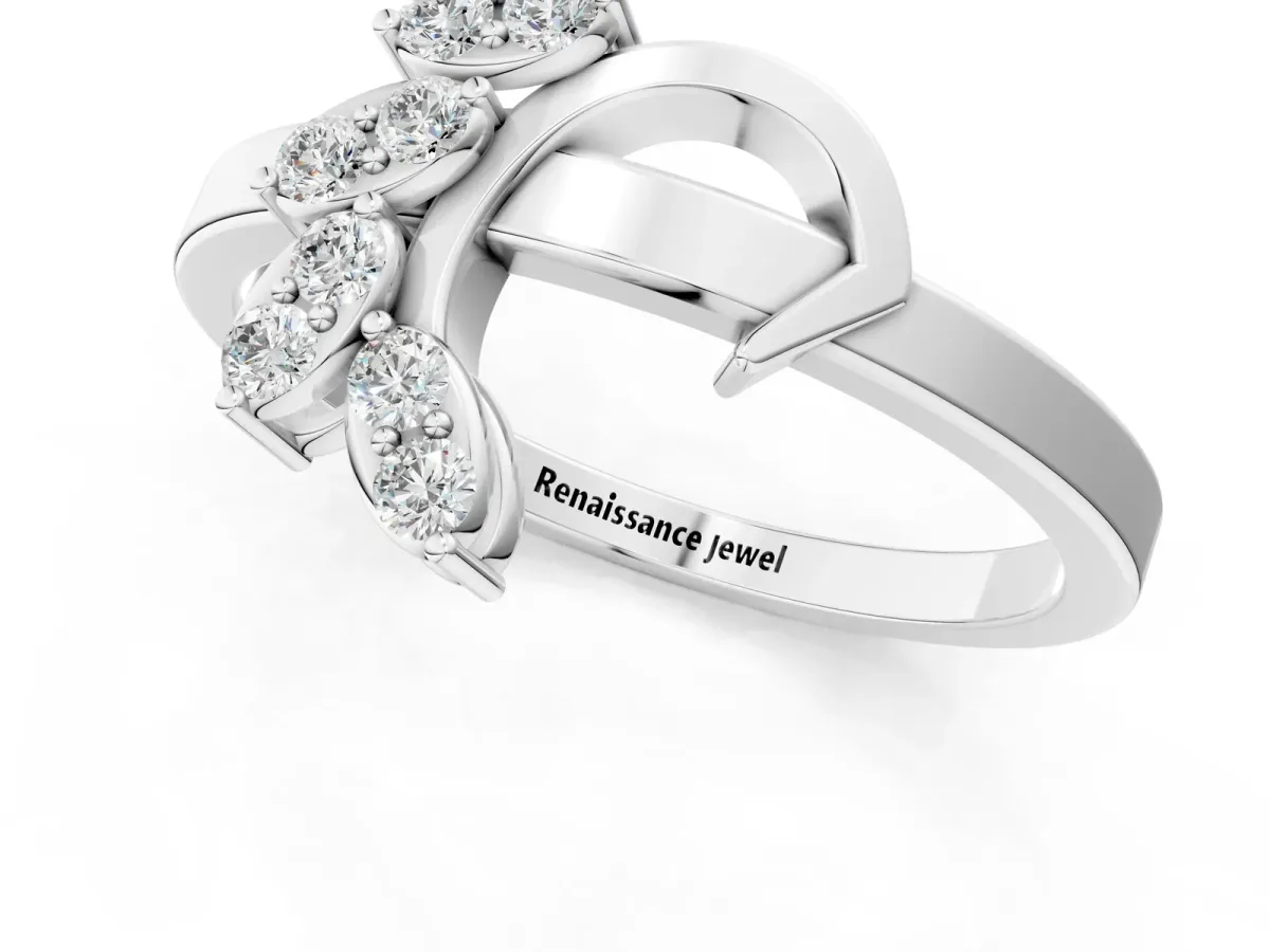Marquise Diamond Cluster Bypass Ring with Prong Setting White gold