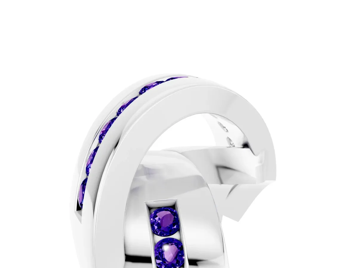 Pavé Round Tanzanite Crossover Band with Channel Setting Silver