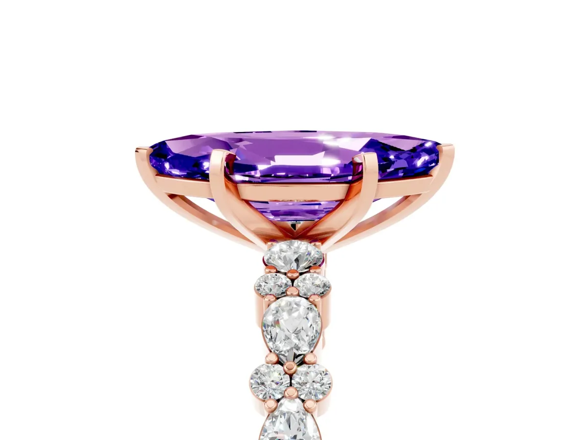 Marquise Cut Tanzanite Side Stone Solitaire Ring with Round and Four-Prong Setting Rose gold