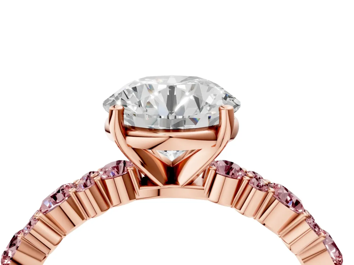 Round Cut Diamond Side Stone Solitaire Ring with Round Morganite and Four-Prong Setting Rose gold